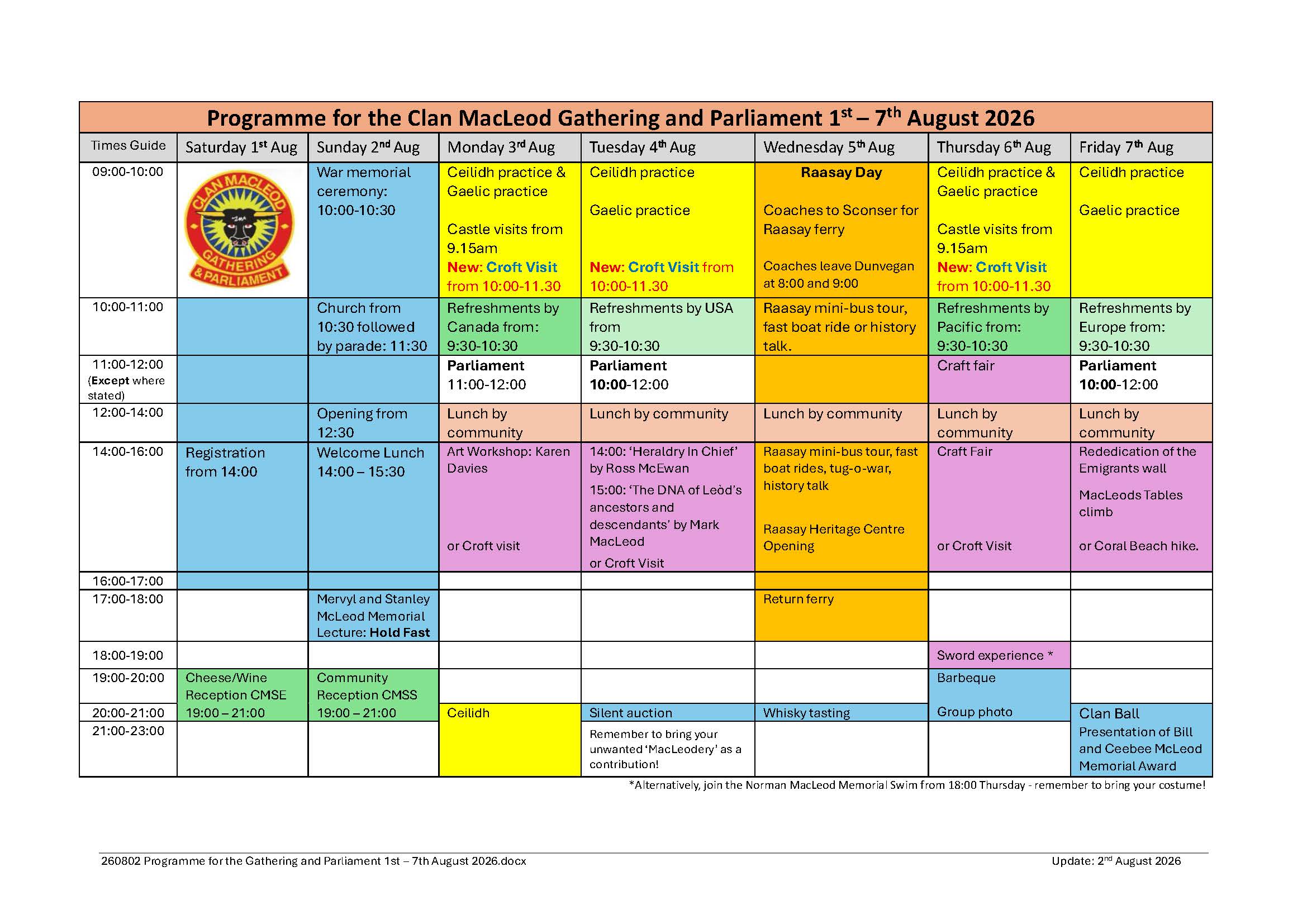 260802 Programme for the Gathering and Parliament 1st – 7th August 2026